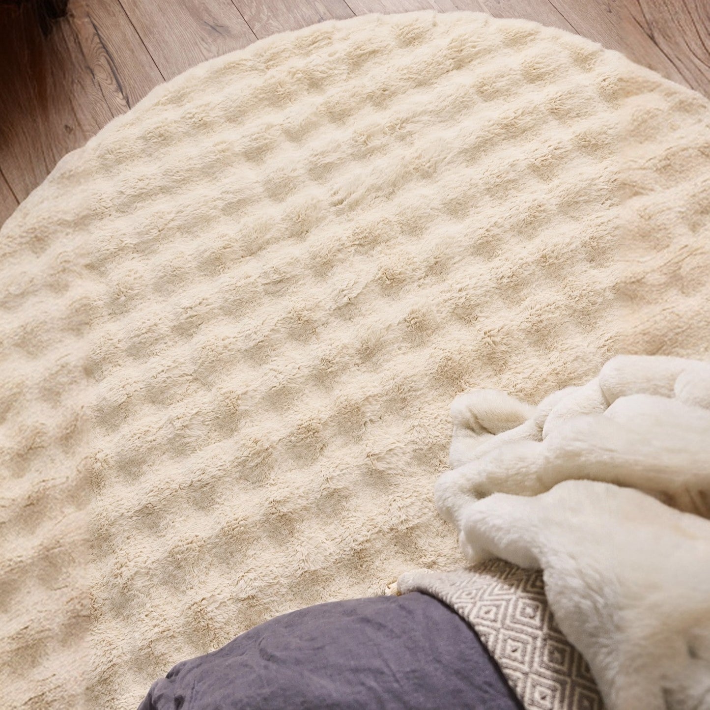 Tapis Rond Fausse Fourrure De Lapin Cocooning