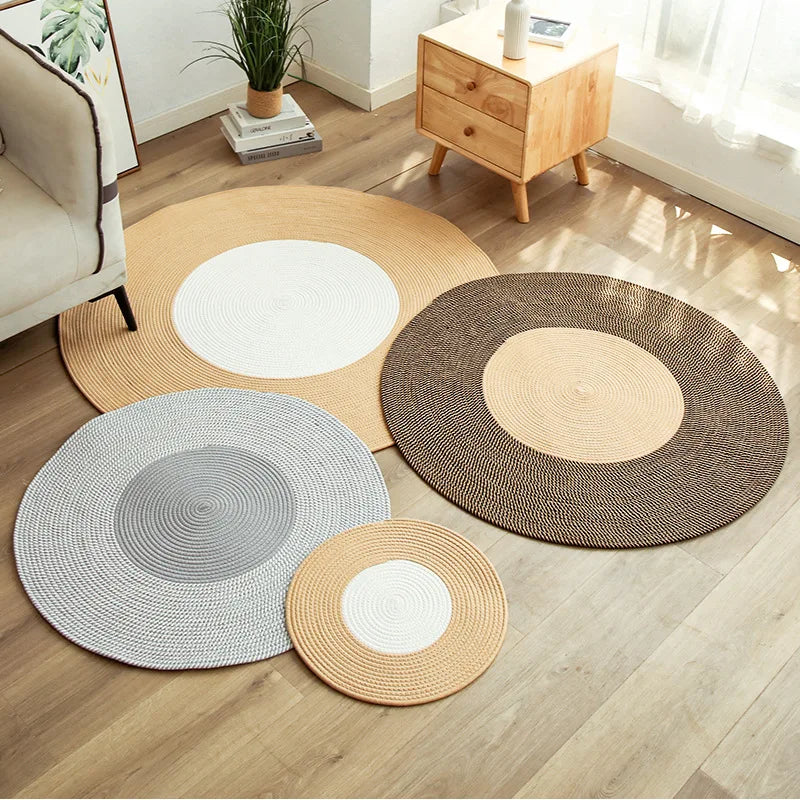 Tapis Rond Jute Harmonie présentation des trois styles